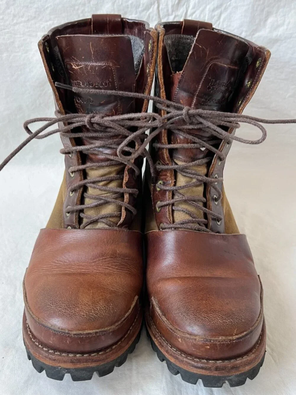 Timberland Boot Company Tackhead leather brown lace up mens 8 combat lug soles